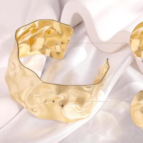 18K Gold Plated Cuff Bracelets for Women Open Adjustable Gold Cuff Bangle - Picture 2 of 5